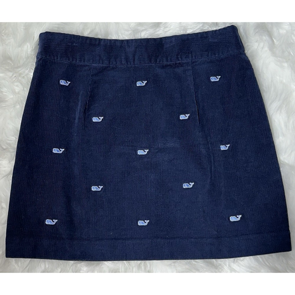 Vineyard Vines Women's Corduroy Skirt‎ Size 4 Navy Blue W/ Whales Ex. Condition